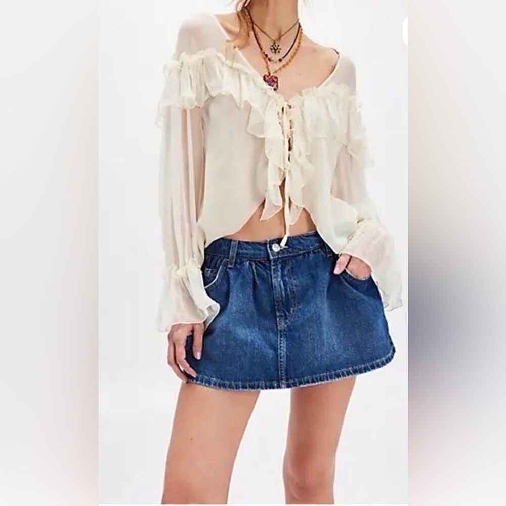 We The Free Blue Demi Denim Mini Skort with Pockets